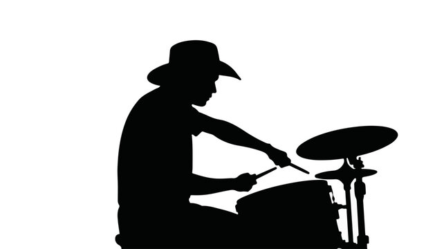 Drummer playing music in silhouette against a white background