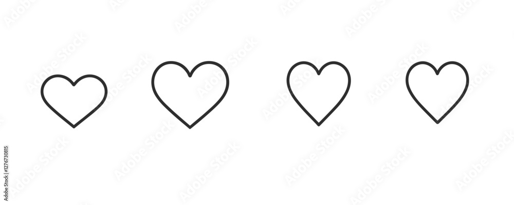Poster minimalist heart pattern: four simple outlined hearts in a row on white background. vector