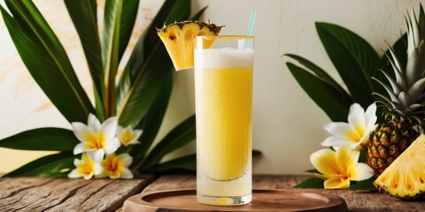 Pineapple Smoothie with a Straw 