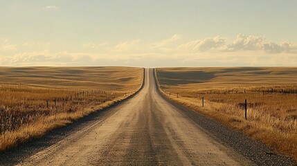 Naklejka premium Long Country Road Through Golden Fields