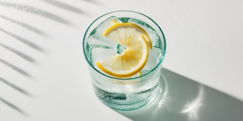 Lemon Water with Ice in a Clear Glass 