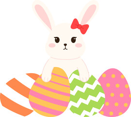Fototapeta premium Bunny Easter with Colorful Easter Eggs illustration