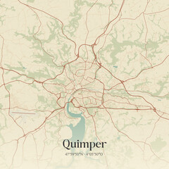 Fototapeta premium Vintage map of Quimper, France.