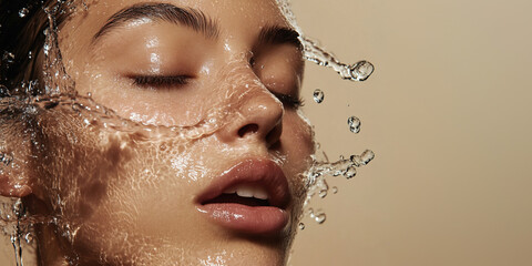 Portrait of a young beautiful woman with water splashes	