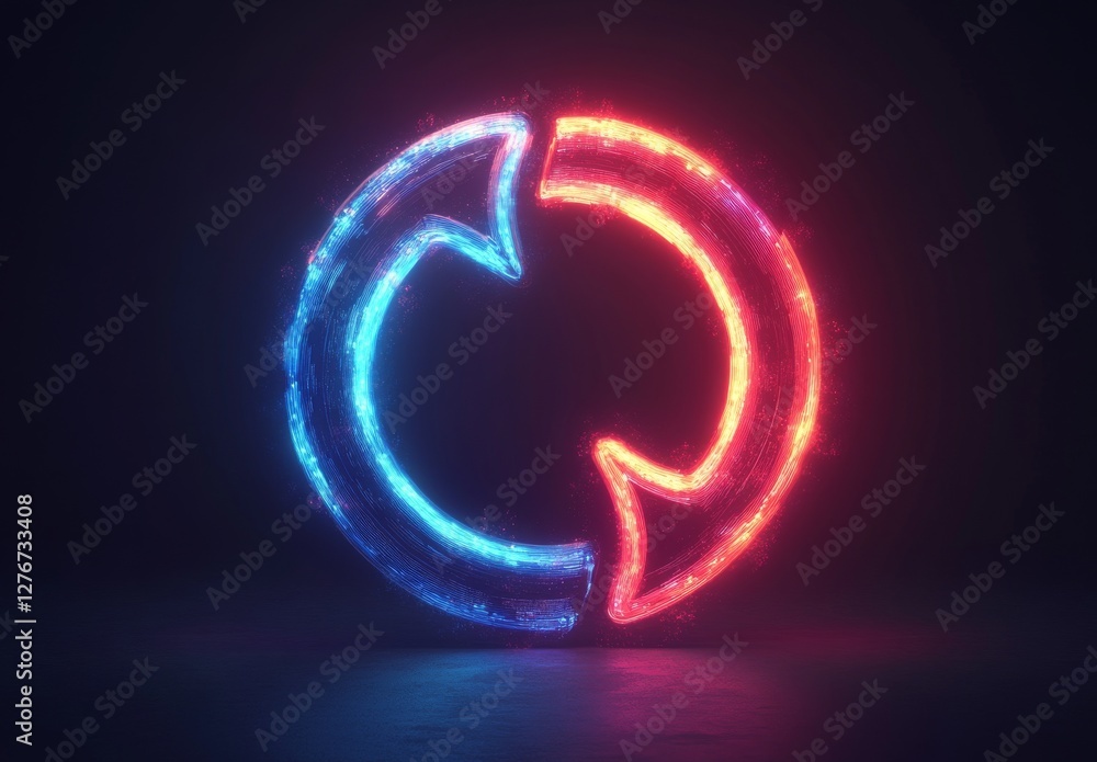 Aufkleber a lively and abstract graphic featuring a red and blue arrow design that glows. the arrows create a 