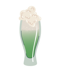 A glass of green beer. Pinta green beer symbol of St. Patrick’s Day. Hand drawn flat vector illustration isolated on a white background.