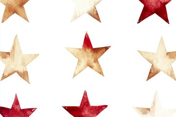 Obraz premium A continuous watercolor pattern of delightful red and beige stars on a white base, suitable for playful design elements in a child's room decor
