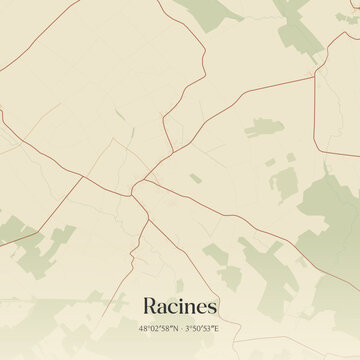 Vintage map of Racines, France.