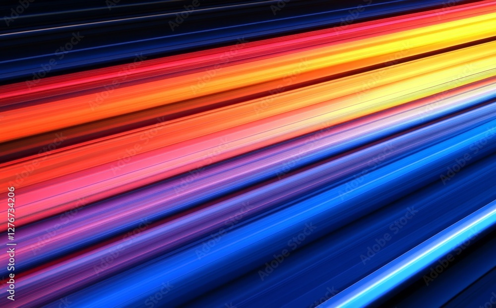 Poster an abstract representation of light trails merging at a distant point, evoking a feeling of speed an
