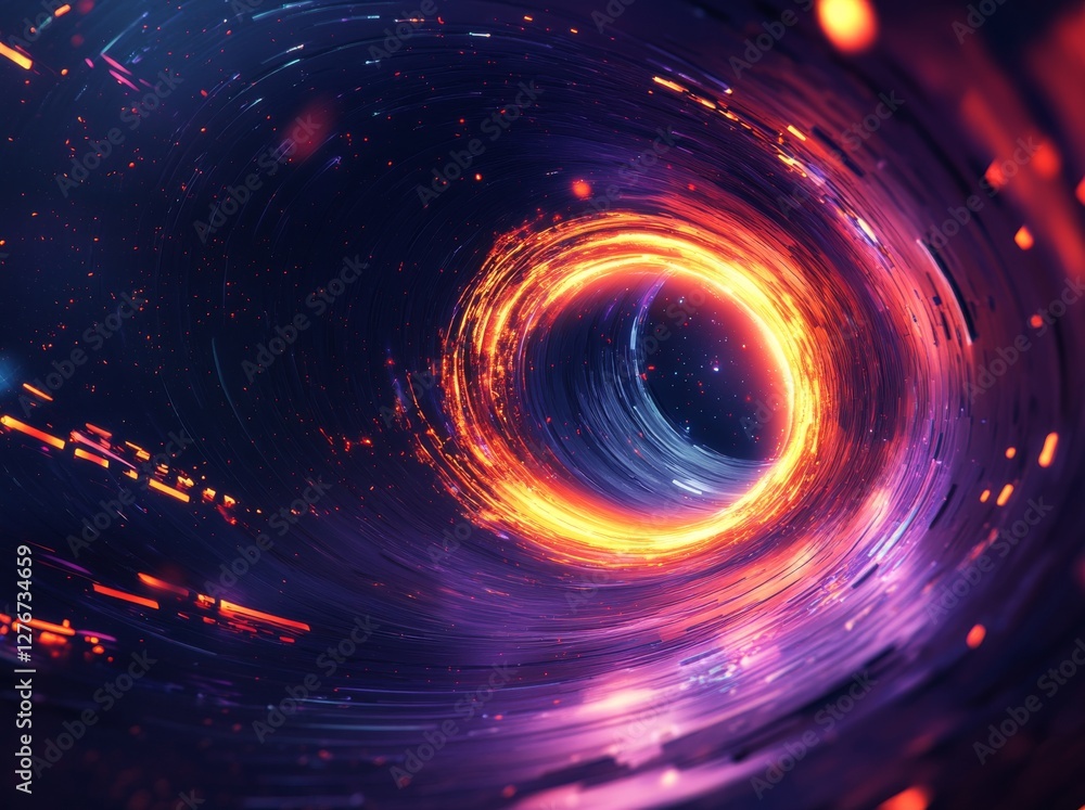 Poster an enchanting abstract painting showcases a luminous circular gateway, framed by vivid streams of li
