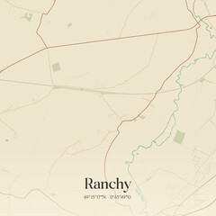 Fototapeta premium Vintage map of Ranchy, France.