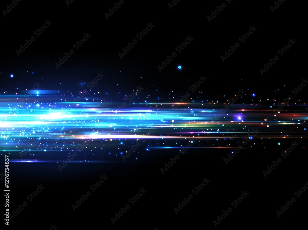 Poster bright blue arrows merge towards a luminous focal point, emitting energy and representing swift prog