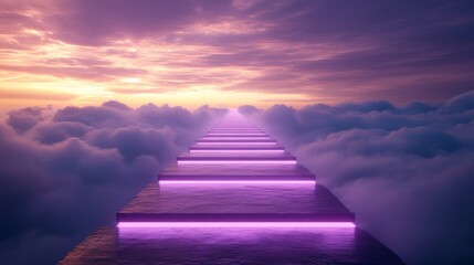 A dreamlike scene of a runway illuminated by a twilight sky, shifting from deep purples to golden tones, with a delicate frost sparkling along the edges