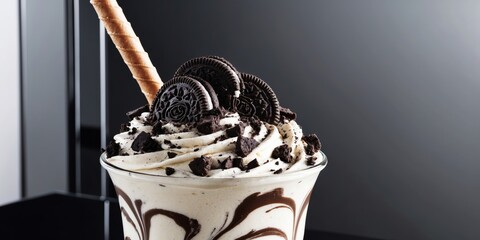 Delicious Oreo Milkshake with Whipped Cream and Chocolate Sauce