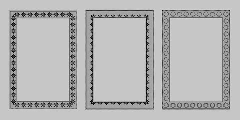 Black Elegant Vintage Lace A4 Frames. Isolated Vector Illustration