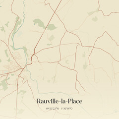 Fototapeta premium Vintage map of Rauville-la-Place, France.