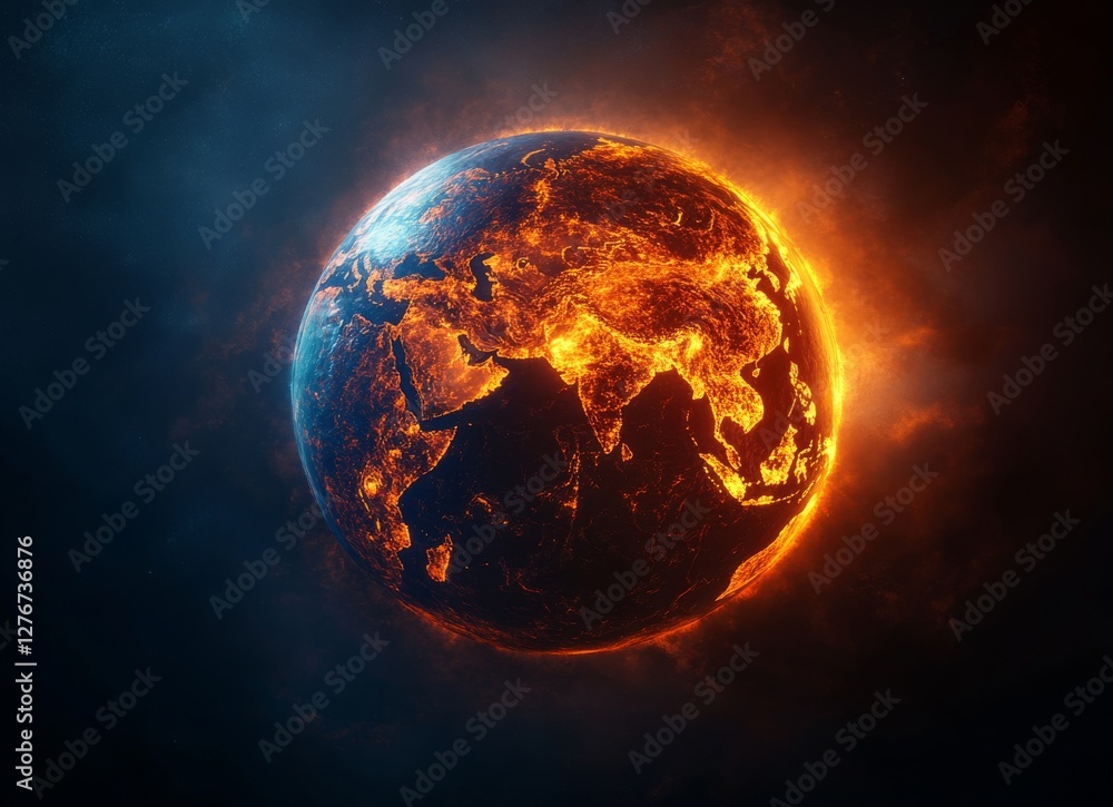 Aufkleber a luminous digital earth, adorned with interconnected nodes, reveals global network connections and 