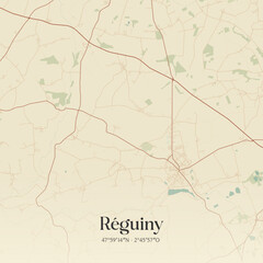 Fototapeta premium Vintage map of Réguiny, France.