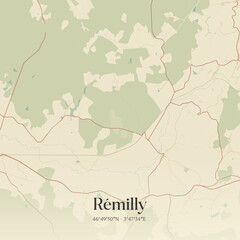 Fototapeta premium Vintage map of Rémilly, France.