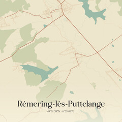 Obraz premium Vintage map of Rémering-lès-Puttelange, France.