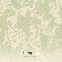 Fototapeta premium Vintage map of Rempnat, France.