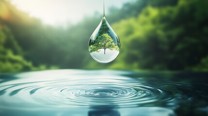 Discover nature's elegance: a tree within a droplet, symbolizing ecological balance and beauty, enhancing environmental awareness visually.