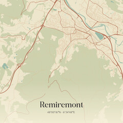 Obraz premium Vintage map of Remiremont, France.