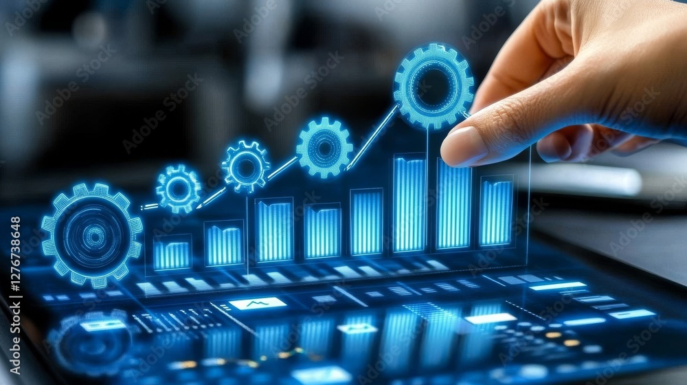 Poster digital technology interfaces show data and innovative solutions in an abstract format