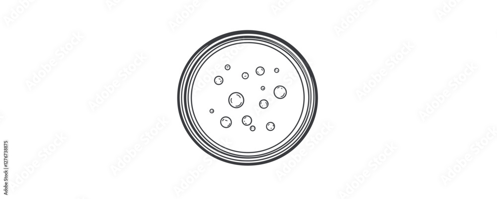 Aufkleber circular design with concentric circles and floating bubbles in black and white. vector