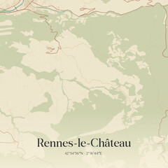 Obraz premium Vintage map of Rennes-le-Château, France.