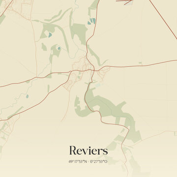 Vintage map of Reviers, France.