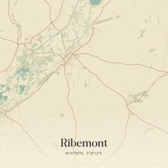 Fototapeta premium Vintage map of Ribemont, France.