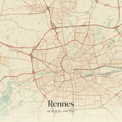 Obraz premium Vintage map of Rennes, France.