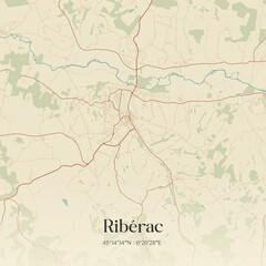 Fototapeta premium Vintage map of Ribérac, France.