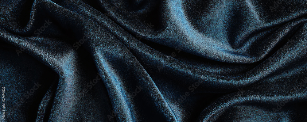 Poster elegant blue fabric draped with flowing curves and a subtle sheen. the material catches the light, c