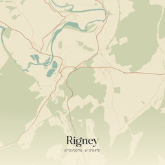 Fototapeta premium Vintage map of Rigney, France.
