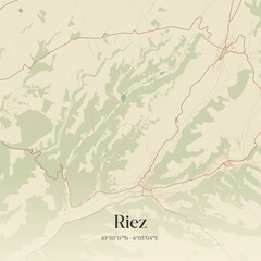 Fototapeta premium Vintage map of Riez, France.