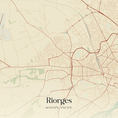 Fototapeta premium Vintage map of Riorges, France.