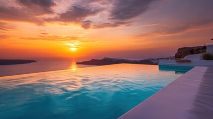 Luxury Cliffside Villa with Infinity Pool at Sunset.