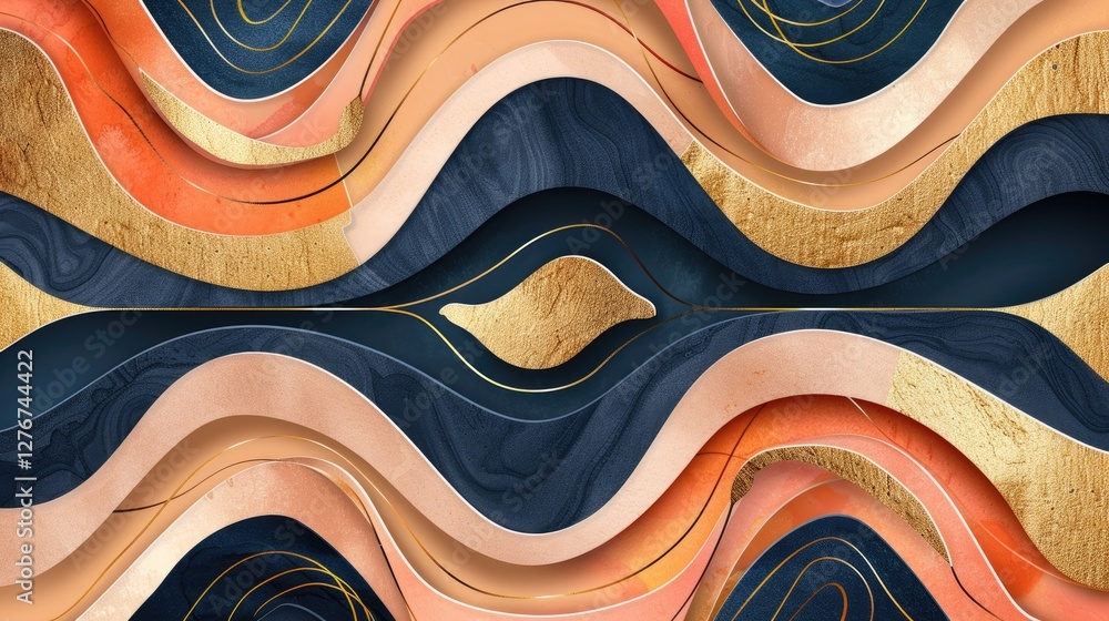 Poster abstract wavy pattern with rich textures and warm tones in earthy colors and elegant lines