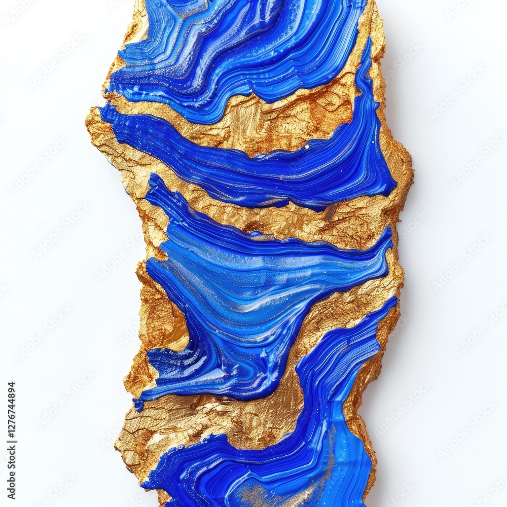 Poster vibrant blue and gold agate slice with rich textures and unique patterns for decorative use