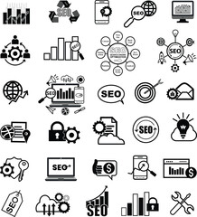 Search Engine Optimization icon collection. SEO icon set