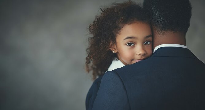 Young girl hugging her father, expressing love and familial connection