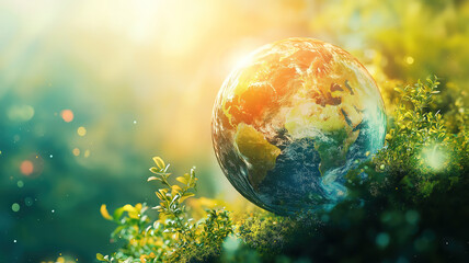 Ecology and conservation message with crystal earth highlighting renewable energy solutions