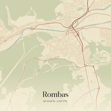 Vintage map of Rombas, France.