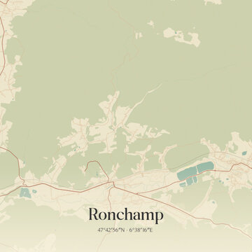 Vintage map of Ronchamp, France.