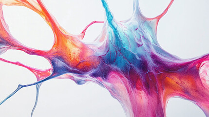 Colorful abstract liquid forms an intriguing network. A vibrant, flowing design featuring interconnected shapes and a spectrum of hues, against a light background.