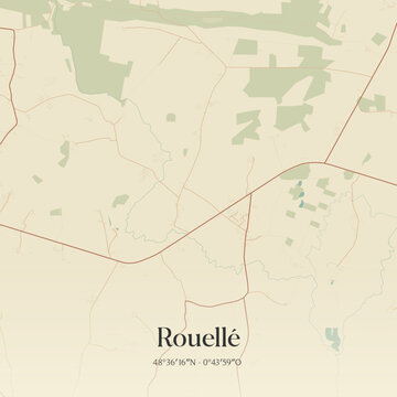 Vintage map of Rouell&eacute;, France.