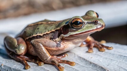 Closeup image of an adult common tree frog in sharp detail forest environment macro photography perspective