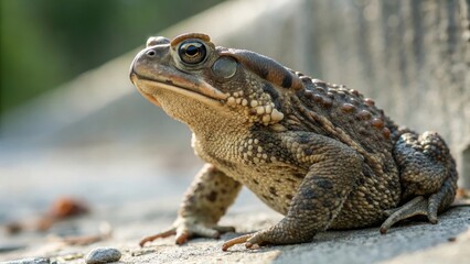 Fototapeta premium Closeup capture of an adult toad in sharp detail natural habitat wildlife photography outdoor setting macro perspective